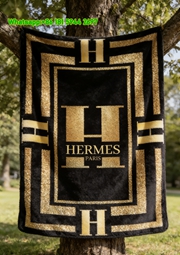 Hermès Gold H Logo Flannel Fleece Throw Blanket IMG_4983